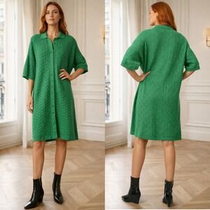 Mr Mittens Green Oversized Lace Shirt Womens One Size Tunic Dress Cotton Knit
